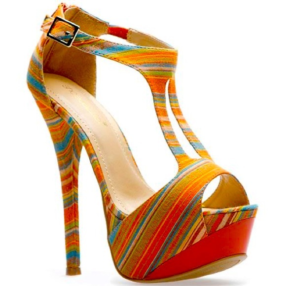 Shoe Dazzle Shoes - SHOEDAZZLE Castle orange striped platform heels